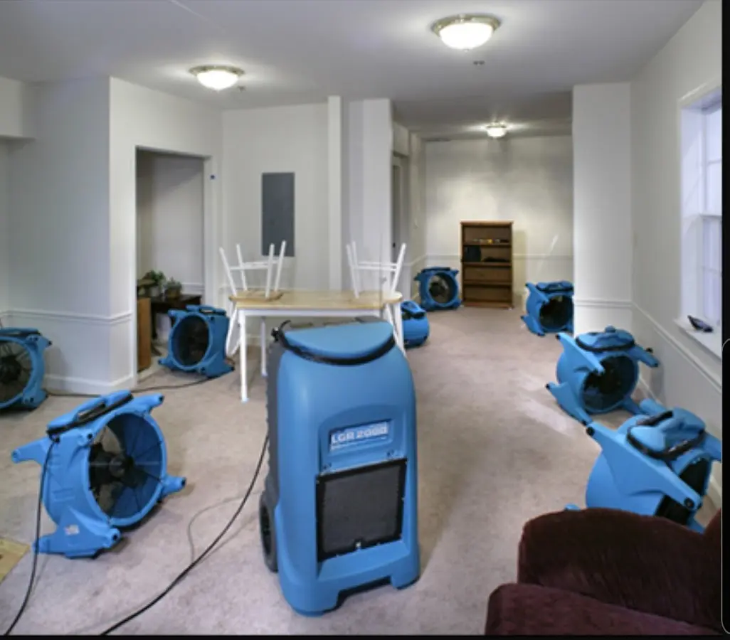 Air movers and dehumidifier setup for Water Damage Restoration in Saraland